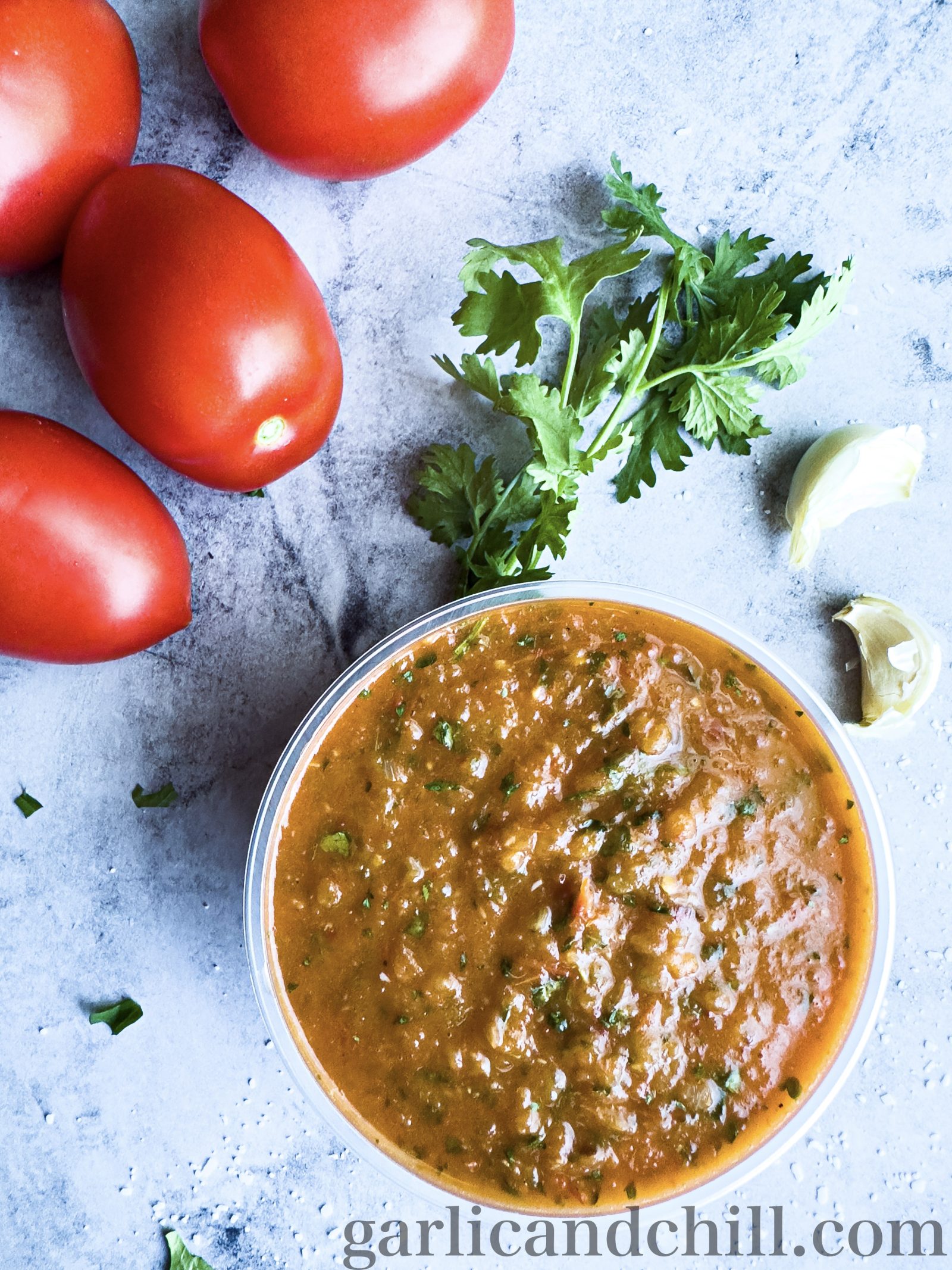 Vegan Tangy 'n' Smoky Chipotle Lime Salsa in bowl with veggies