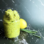 Vegan Preserved Lemon Pesto in Jar with Lemon and Chives