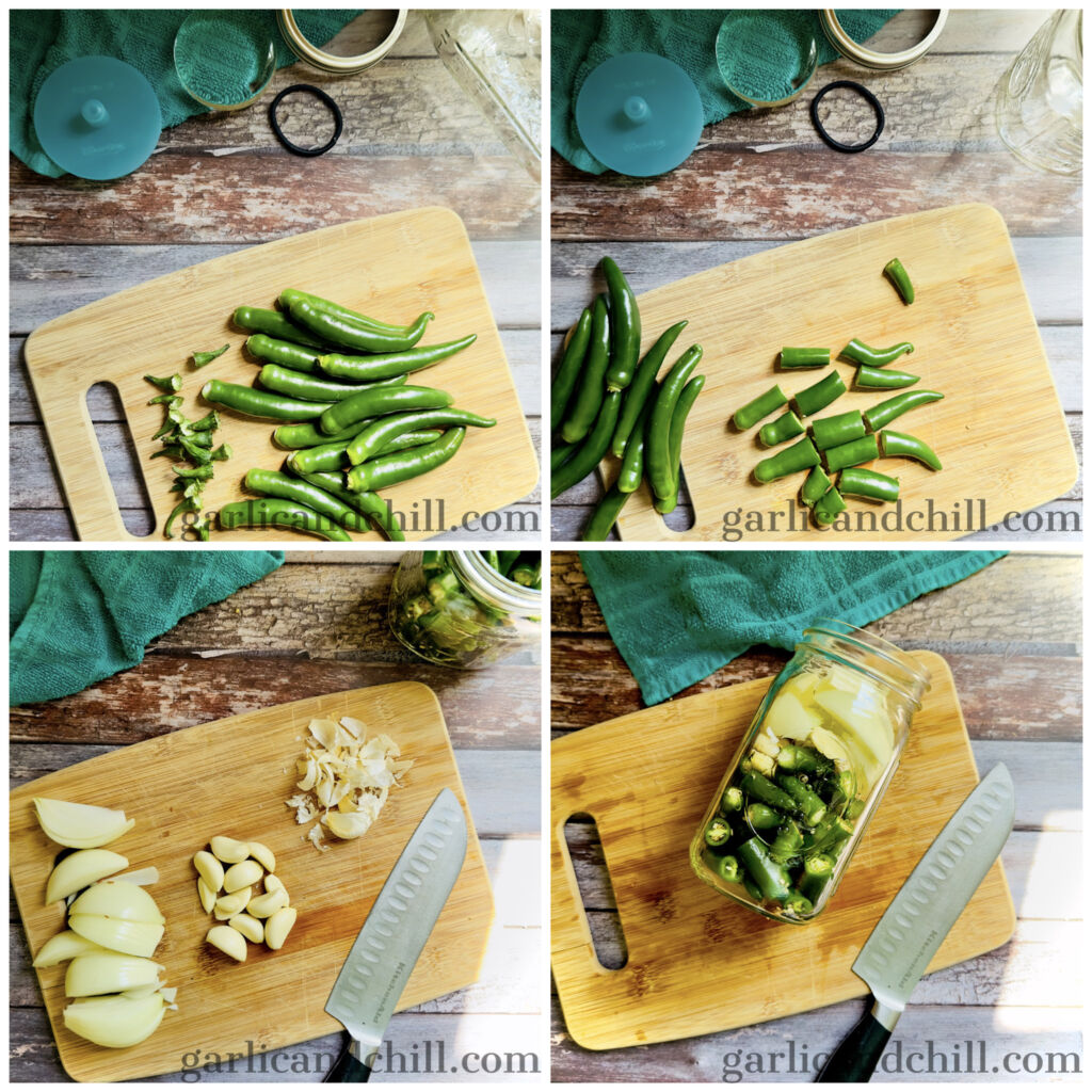 Cutting the veg for Vegan Serrano Mandarina Brown Sugar Hot Sauce recipe